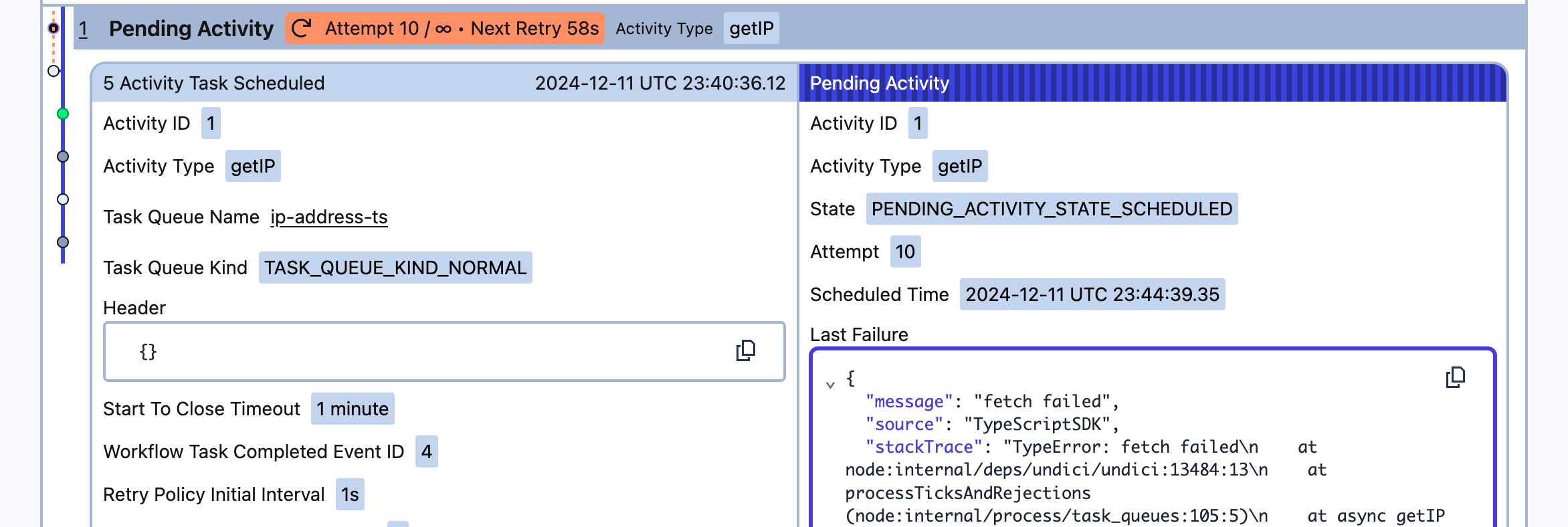 The Activity stack trace shows the error