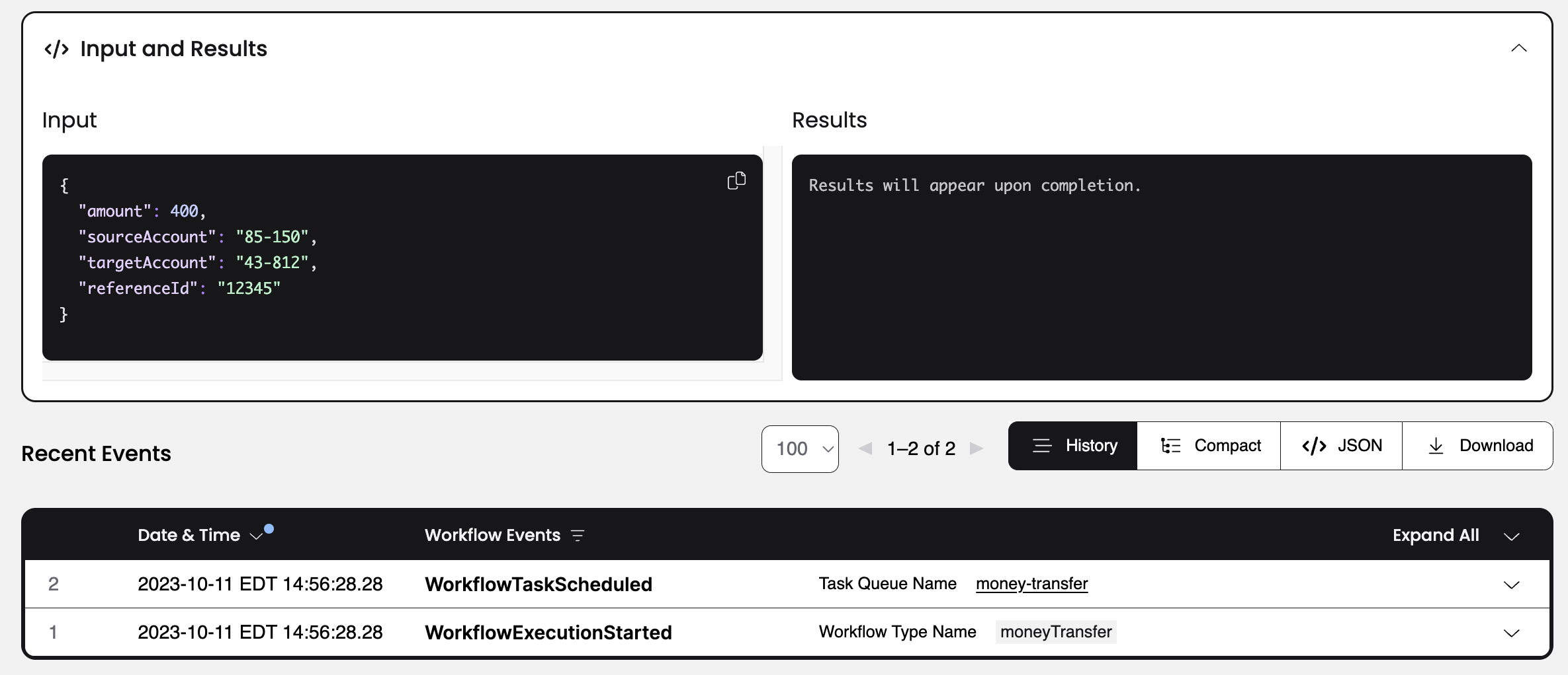 Input and results